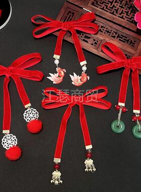 儿童汉服头饰女童中国风铃铛飘带小女孩发带新年编发发圈发饰syxl