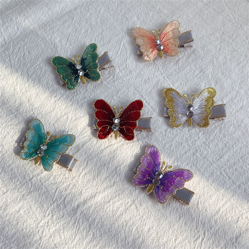 儿童精美刺绣蝴蝶 超仙女童布艺全包发夹可爱头饰