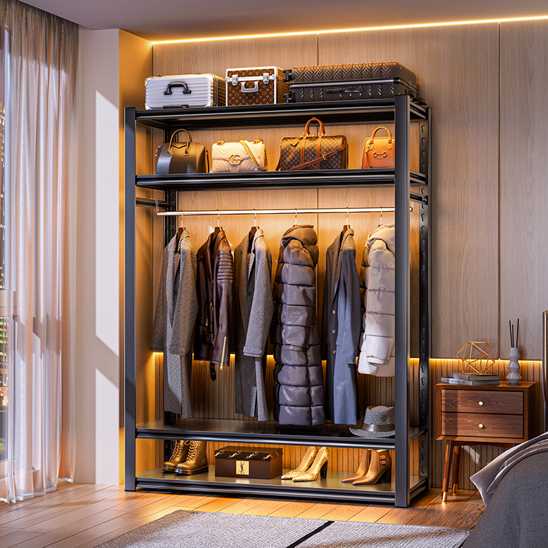 福凯祥货架衣柜简易开放式角钢挂衣架卧室家用组装落地铁艺置物架