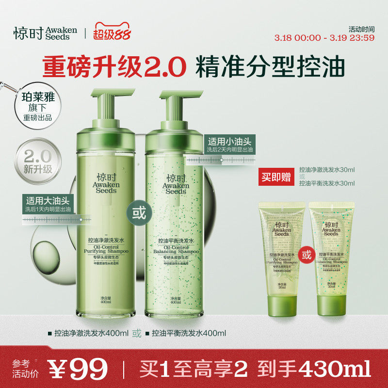 【重磅上新】珀莱雅旗下惊时控油洗发水2.0升级大小油头分型修护