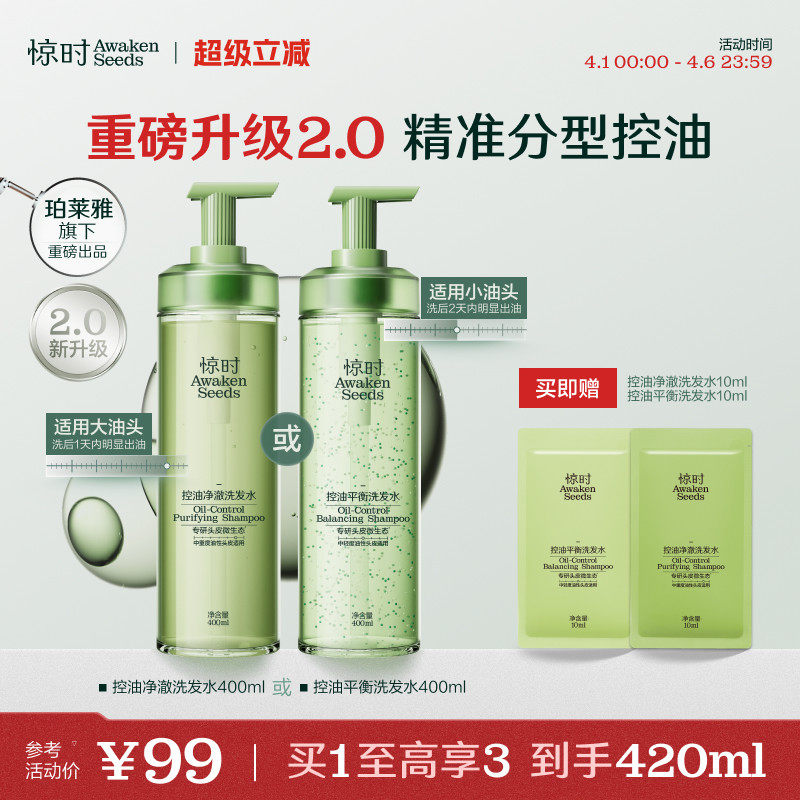 【重磅上新】珀莱雅旗下惊时控油洗发水2.0升级大小油头分型修护