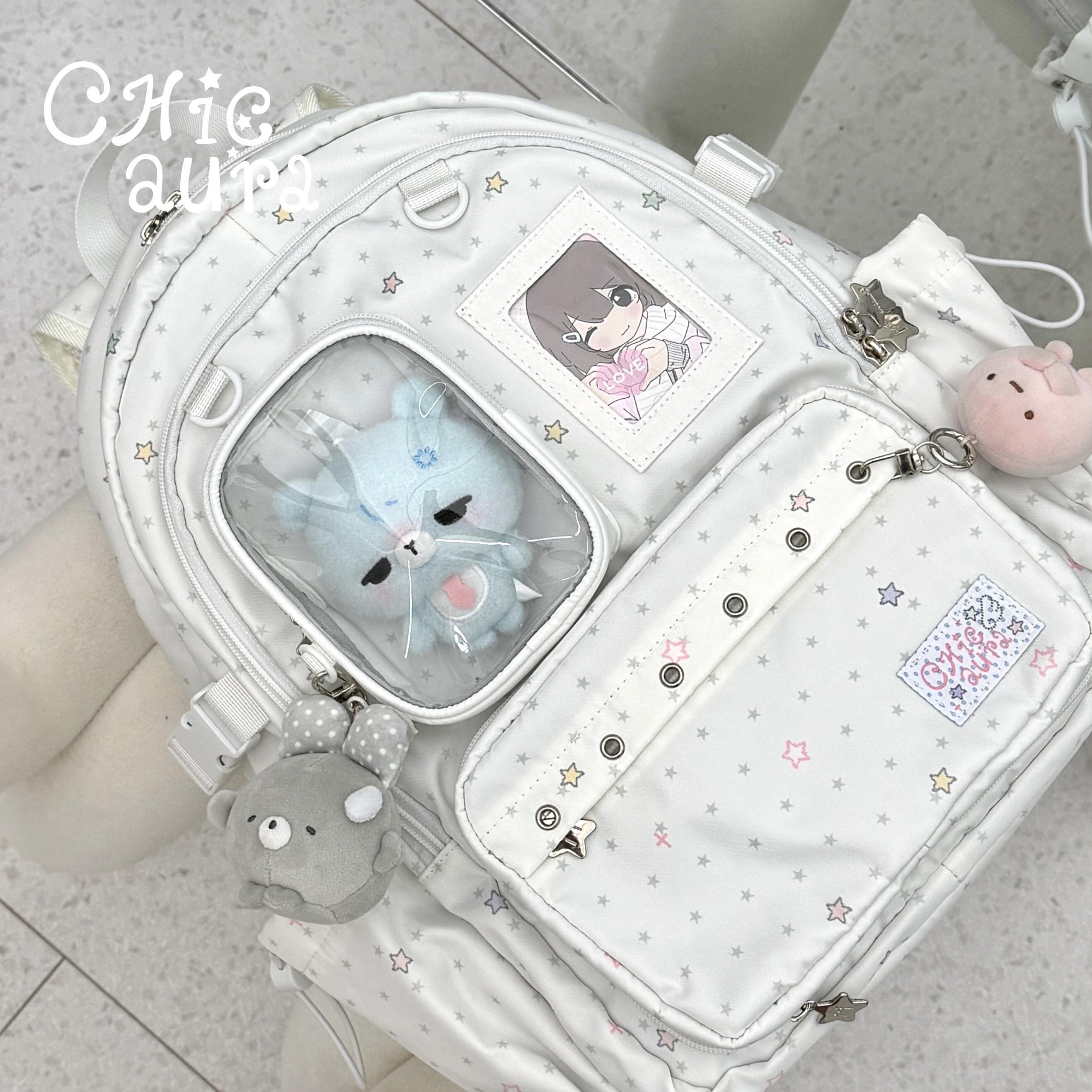 CHICAURA彩色星星可拆卸双肩白蓝黑色可爱痛娃包背书包通用大容量图片