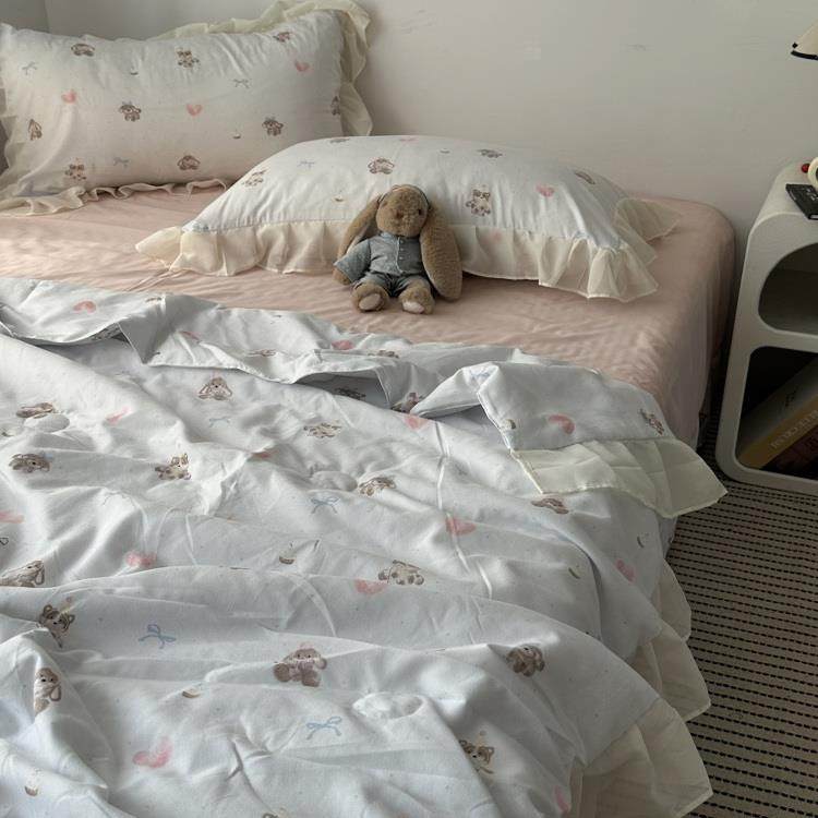 韩系ins少女卡通可爱狗狗水洗棉夏凉被四件套夏季空调被薄被芯2m