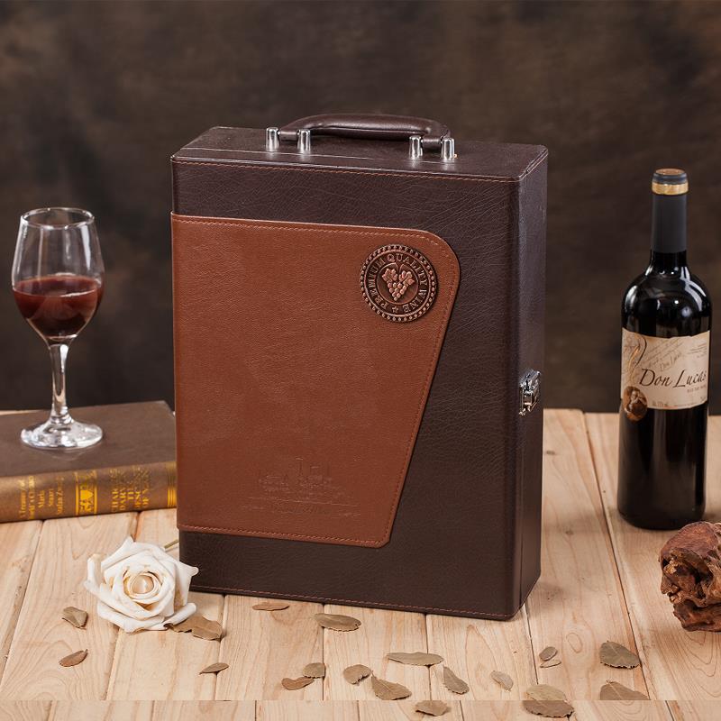 定制两支装皮质红酒盒子拉菲葡萄酒礼盒红酒包装盒双支高档红酒箱