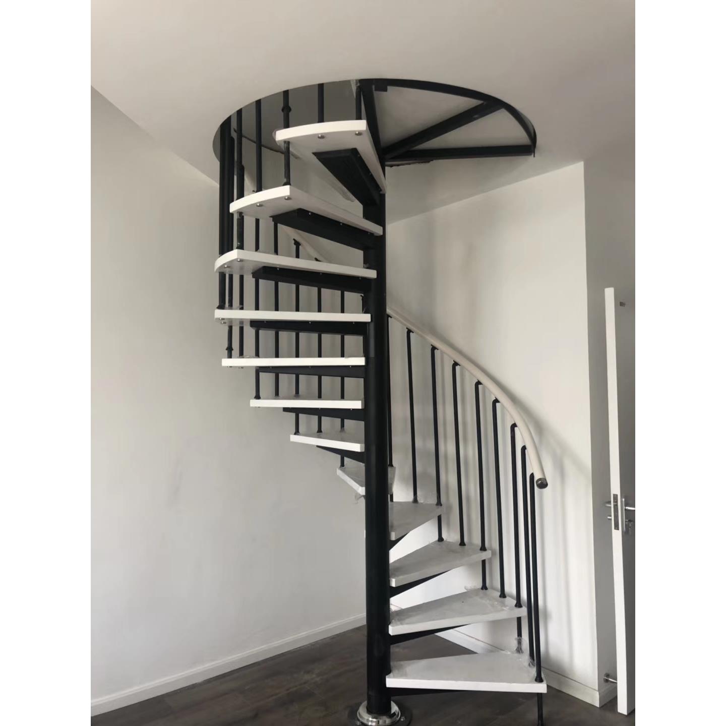 家用室内室外实木踏板整体旋转小钢木楼梯欧式护栏覆式旋梯