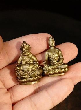 黄铜迷你随身佛像黄财神药师佛书房办公室实心小摆件工艺品装饰品