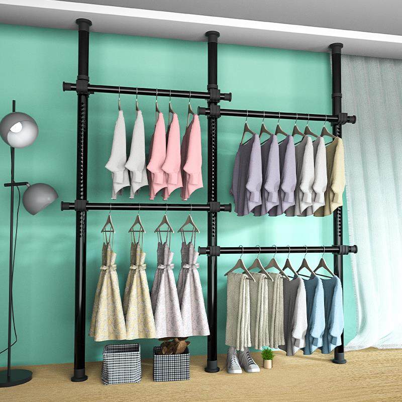 顶天立地晾衣架落地卧室内家用挂衣架伸缩晾衣杆衣帽架凉晒置衣架