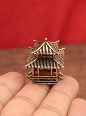 黄铜古楼复古建筑创意摆件假山水陆鱼缸微景观造景装饰金属工艺品