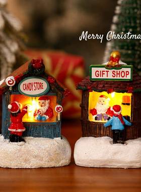 2025年新款圣诞节树脂摆件圣诞礼物发光老人雪人小夜灯节日装饰品