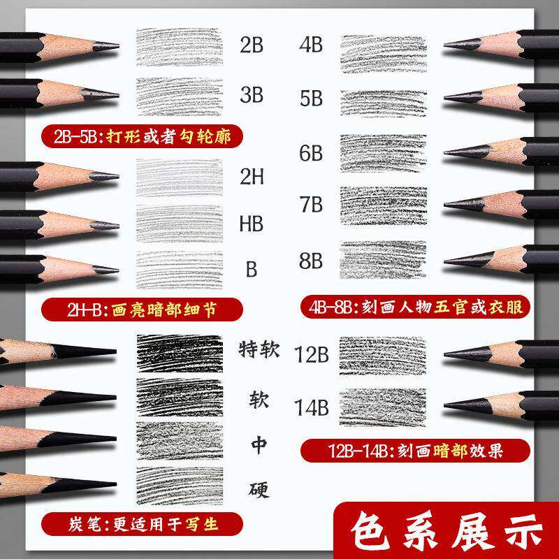 素描铅笔绘画2h碳素初学者速写笔6b8b14b软硬中画画工具美术用品