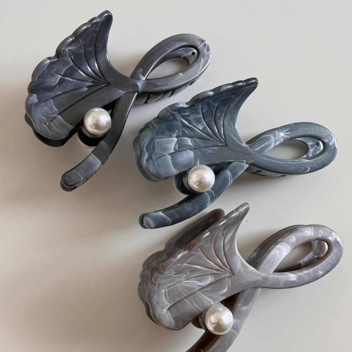 清新银杏叶珍珠抓夹大号简约发夹温柔盘发鲨鱼夹发卡网红发饰新款