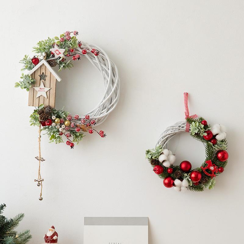 跨境圣诞节装饰品藤环藤编圣诞花环挂件橱窗门挂藤圈挂饰
