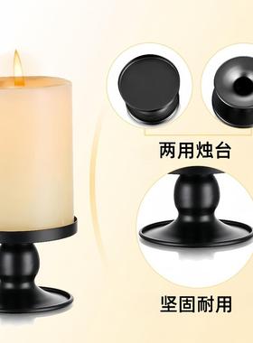 跨境摆件北欧蜡烛杯托盘小烛台黑色铁艺蜡烛台摆件家用样板间客厅