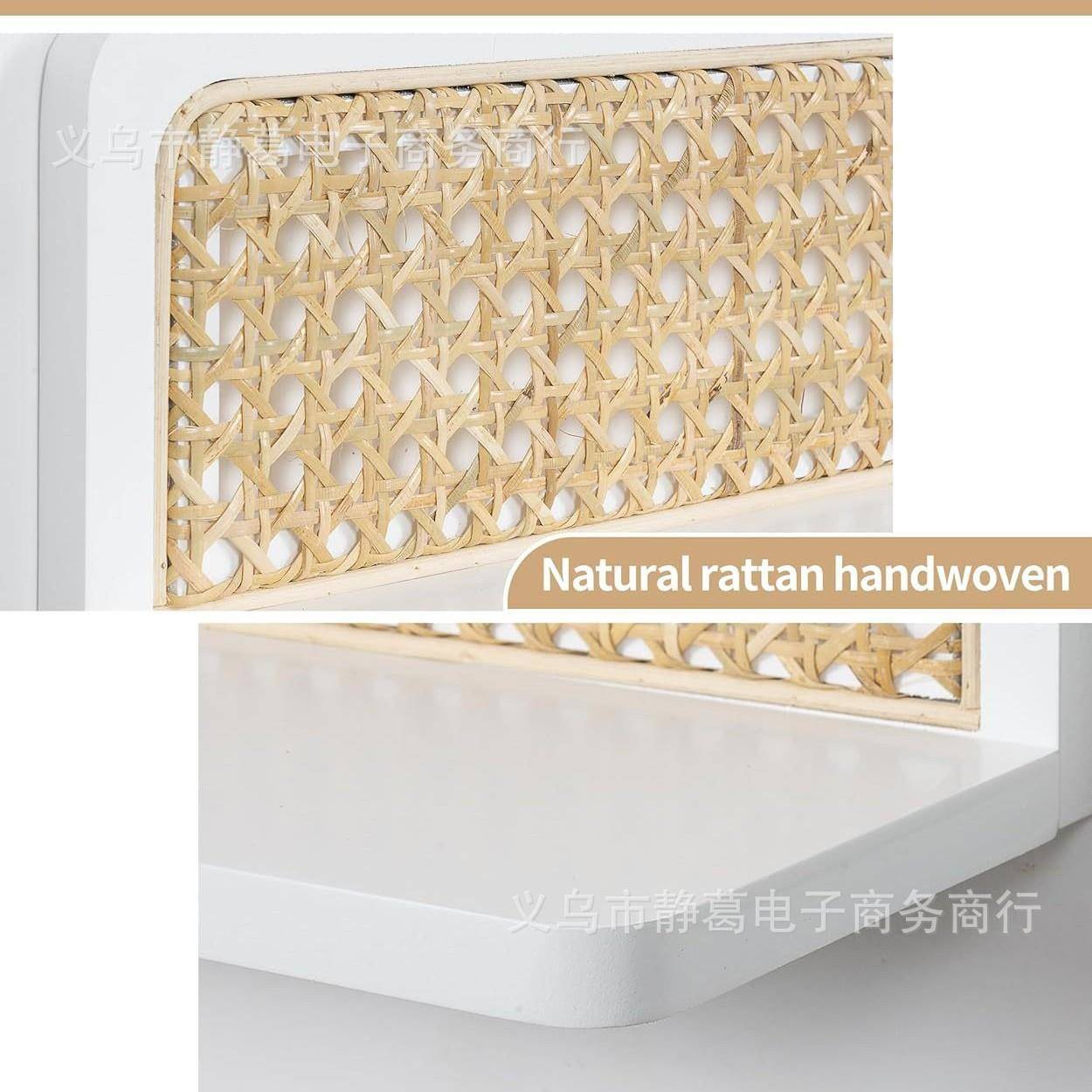 波西米亚风藤编墙壁置物架客厅壁挂式收纳架玩偶手办展示实木架