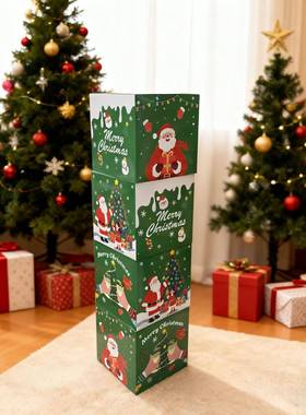 新款圣诞节绿色圣诞老人装饰盒节日惊喜派对场景布置道具盒子