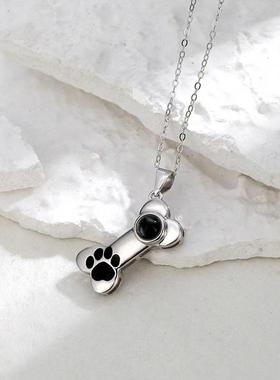 跨境爆款骨头萌宠脚印投影项链100种语言我爱你彩色照片定 制礼品