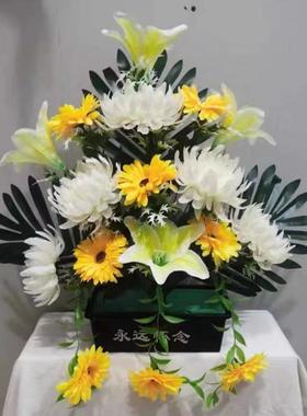 永祭黑色塑料花盆黑方型适配花泥祭祀假花散尾叶仿真绿植盆景