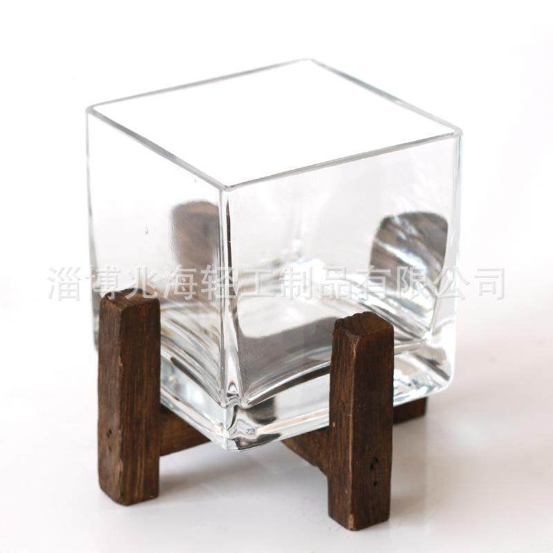 北古璃欧复木架方缸花瓶玻花透明创意客厅插花摆件日式水养CPG艺,家居饰品,花瓶,淘宝优惠券,粉丝福利购,淘宝优惠卷