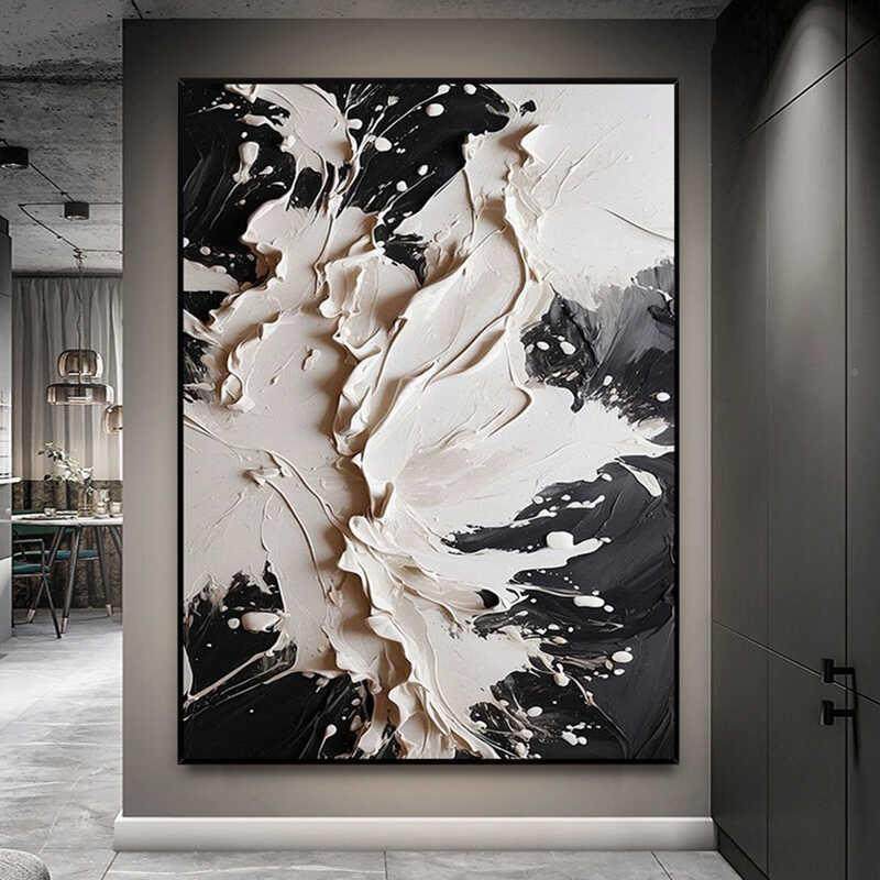 黑白厅挂画抽肌理玄沙UHO关画艺客术装饰画高级感手绘油象画发背,家居饰品,现代装饰画,淘宝优惠券,粉丝福利购,淘宝优惠卷