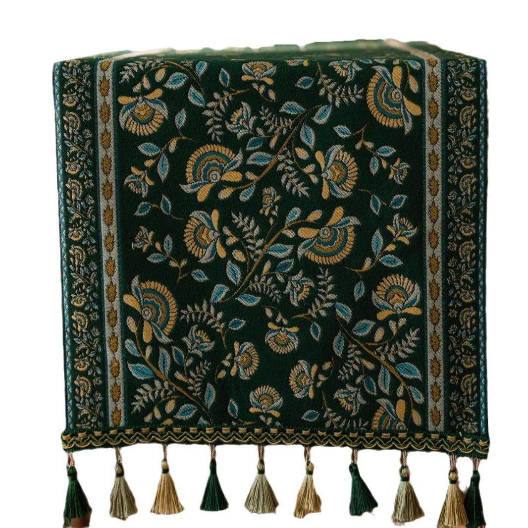 枝欧长茶条流苏桌旗绿提花绿底色蔓提花旗电视柜餐桌婚礼装北饰,居家布艺,桌旗,淘宝优惠券,粉丝福利购,淘宝优惠卷