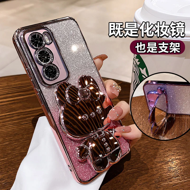 镜子带支架适用opporeno12手机壳opporeno13新款findx7ultra高级感reno11镜头全包12pro硅胶防摔x6女0pp0外壳