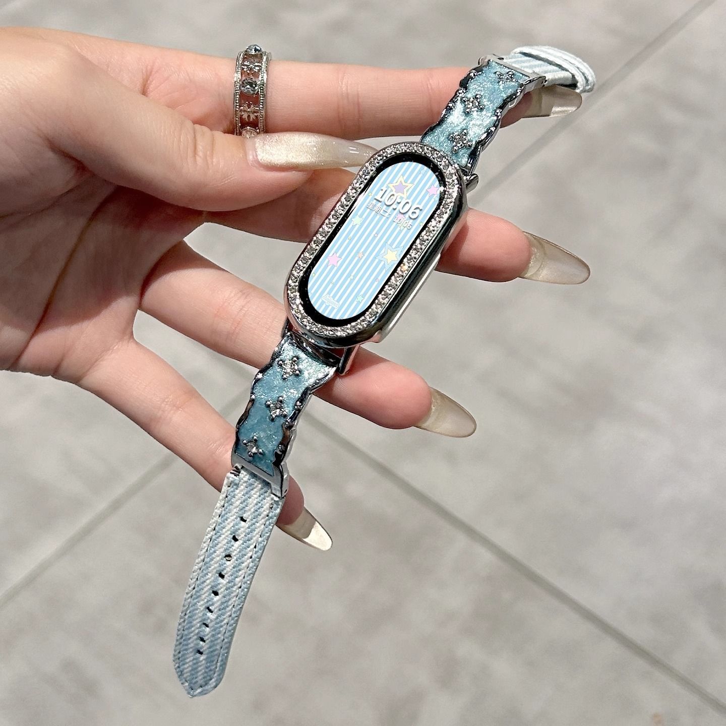 鎏金适用小米10表带表带条纹帆布NFC腕带ins高级爆闪夏天一体