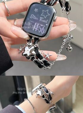 适配OPPO Watch3/3pro手表带黑色星星挂拼皮se女款watch1/2腕带