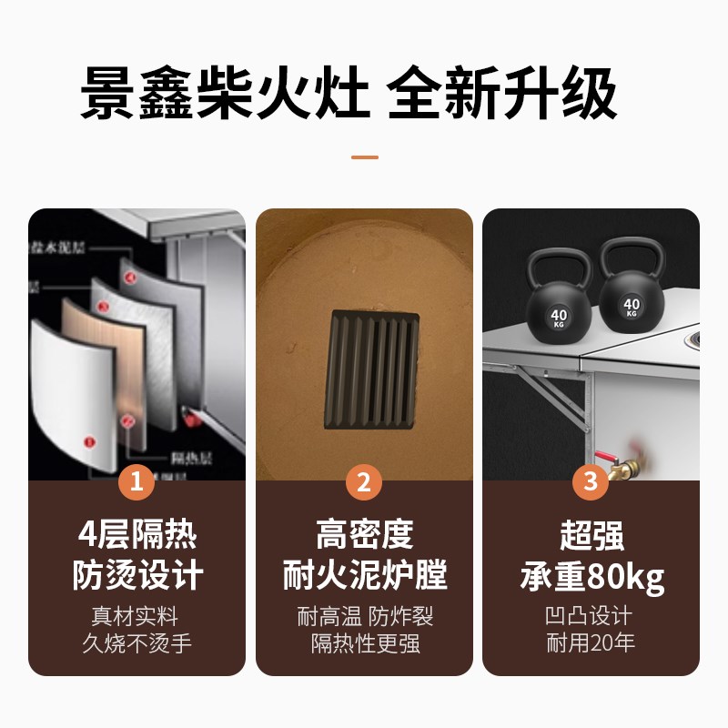 新款不锈钢灶炉柴火灶家用烧木柴大铁锅台无O烟移动土灶台农村户