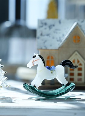 淄博琉璃非遗手工装饰p品摇摇马桌面摆件马上有钱家居摆放玄关礼