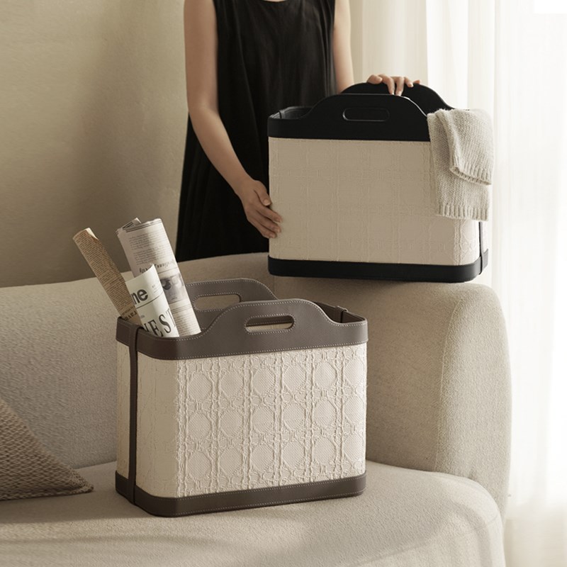 浮雕手工编织素色风皮革收纳筐脏衣篓客厅卧O室家用置物提手收纳