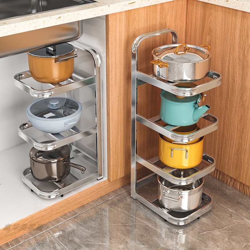 厨房置物架锅具收纳层架家用多层不锈钢锅架子多功能R下水槽整体