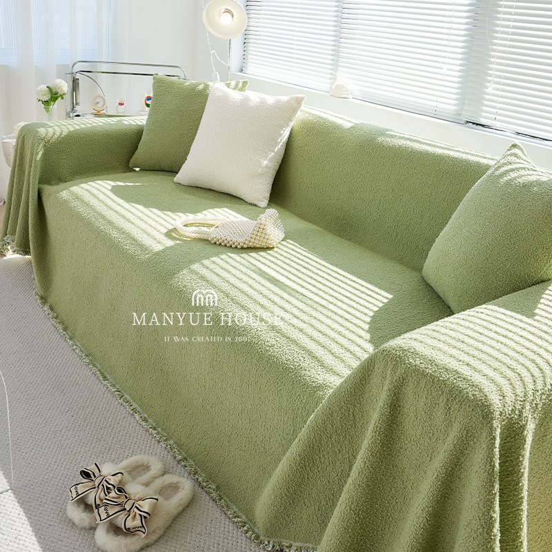 蔓越家 c高级感纯色半边绒沙发垫套罩万能全包盖布巾秋冬加厚盖毯