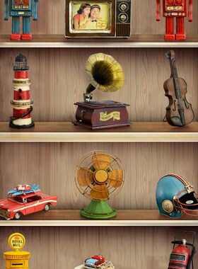 复古摆件怀旧铁艺留声机机器人模型酒G吧餐厅店铺商场电视柜装饰