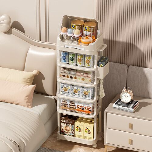 婴儿用品防尘置物架子客厅移动小推车分层宝宝P喂养零食奶瓶储物