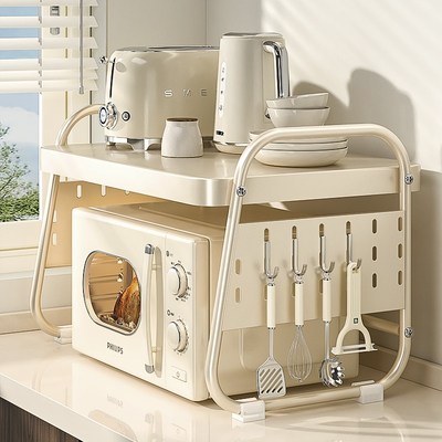 厨房微波炉置物架台面奶油风电饭煲烤箱架子多功能X用品收纳神器