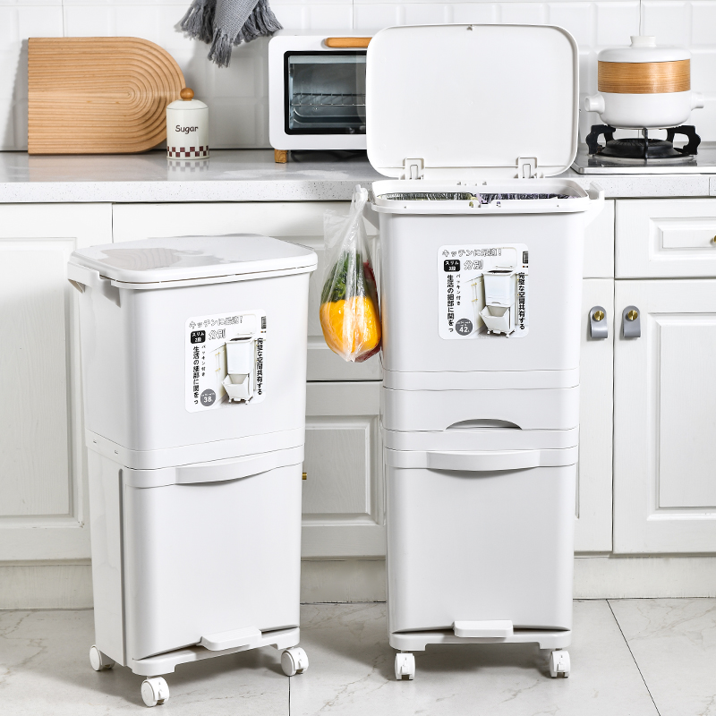 创意脚踏大容量按压开盖分类垃圾桶干湿分K离家用厨房内桶垃圾收