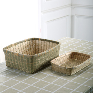 手工竹编洗菜篮子馒头筐油炸篮蔬菜E篮鸡蛋篮收纳筐农家长方形篮