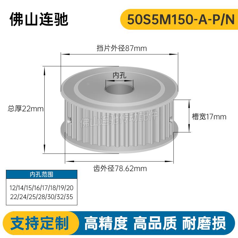 S5M50齿 两面平同步轮 槽宽17 AF型 同步皮带轮型新款50S5M150-A