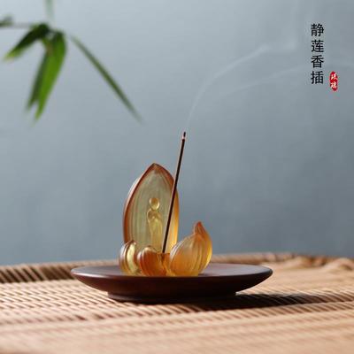 古法琉璃粉色香炉莲花香插白色天青色线香香插茶室禅意摆件实用