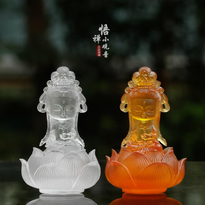 琉璃悟禅小观音佛像摆件迷你观世音菩萨莲花座家居桌面禅意摆设