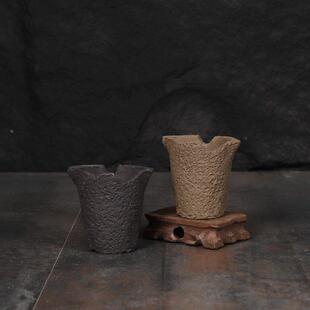 紫砂花盆异形盆创意手工仿石器盆悬崖盆盆景花盆喇叭口石器