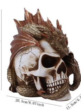 新款霸气蟠龙骷髅头骨摆件哥特风展示架桌面装饰摆设布置道具