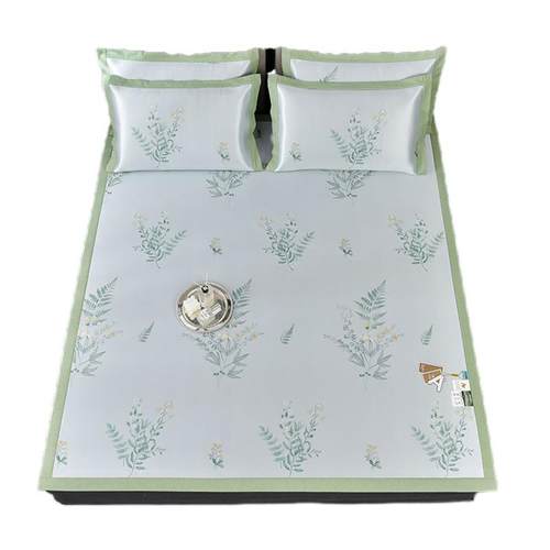 2025新款夏季可机洗碳光竹席凉席冰丝席件套家用冰藤软席子