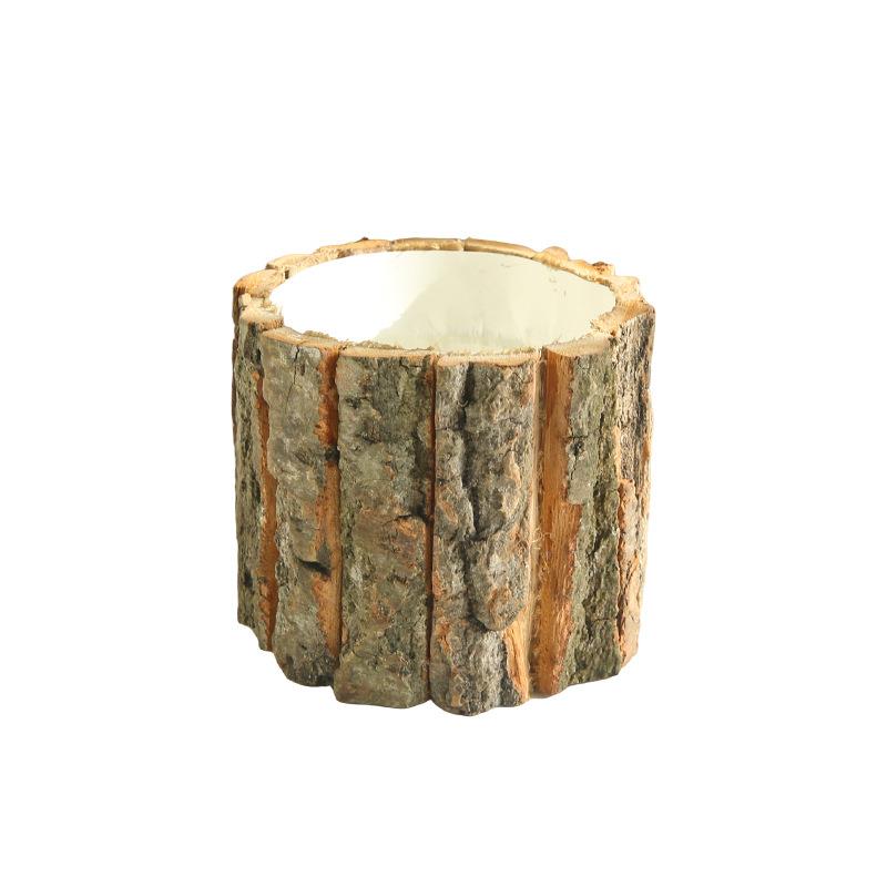 青创意diy插花桶树皮花盆面桌收纳创意苔藓树皮摆件苔SP003木头树