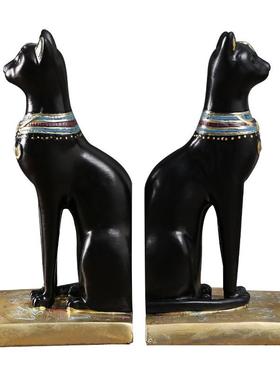 复古埃及猫书挡树脂轻奢玄关书房书柜摆件样板房装饰黑猫书立