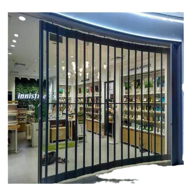 商铺折叠推拉门水晶透明横拉闸门商场铝合金边框弧型横向折叠门,全屋定制,全景门,淘宝优惠券,粉丝福利购,淘宝优惠卷