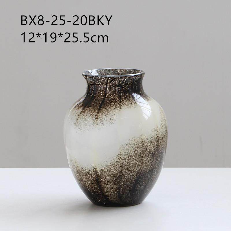 琉璃花瓶轻奢鲜花复古摆件餐桌干花中古小口大肚玻璃水培花器摆设