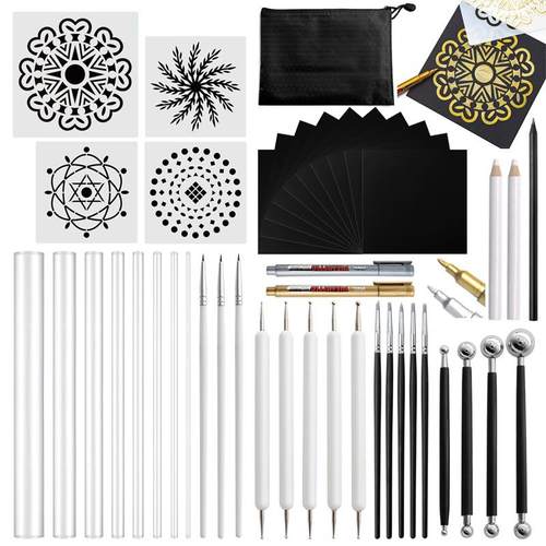 曼陀罗工具45件套装硅胶点钻笔亚克力填色棒绘画卡纸
