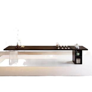 实木黑大板茶桌IXI色茶桌书桌会一体泡两用办公室接待茶桌大型客