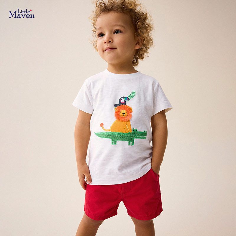 Little maven新款卡通短袖儿童套装夏季可爱童装欧美男童短裤套装